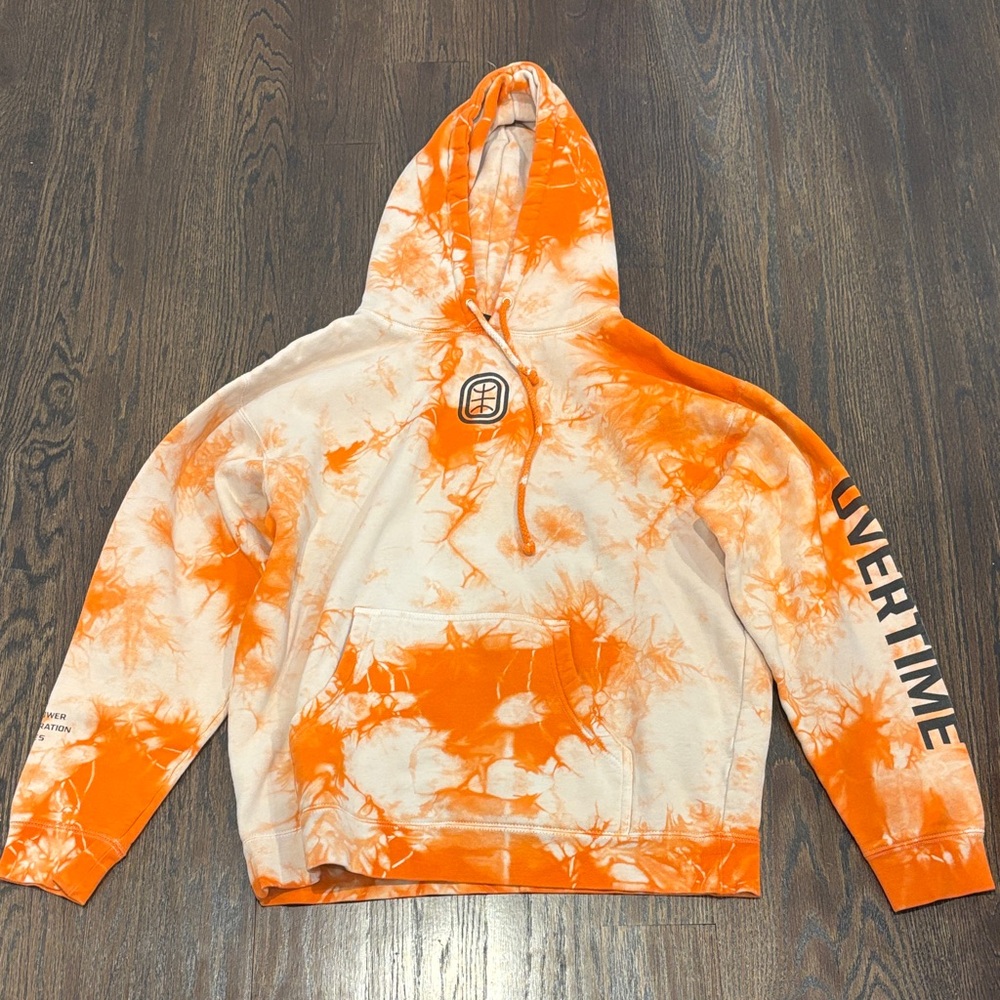 Overtime Men’s Tie-Dye Orange & White Hoodie Size Large